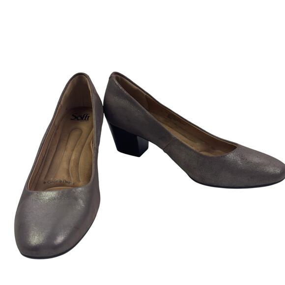 Sofft Lana Bronze Metallic Round Toe Comfort Leather Heels Women's Size 10 - Picture 1 of 11